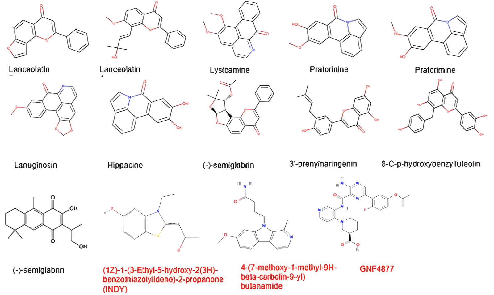 Figure 3. Structures of the frontrunner phytocompounds and reference compounds.