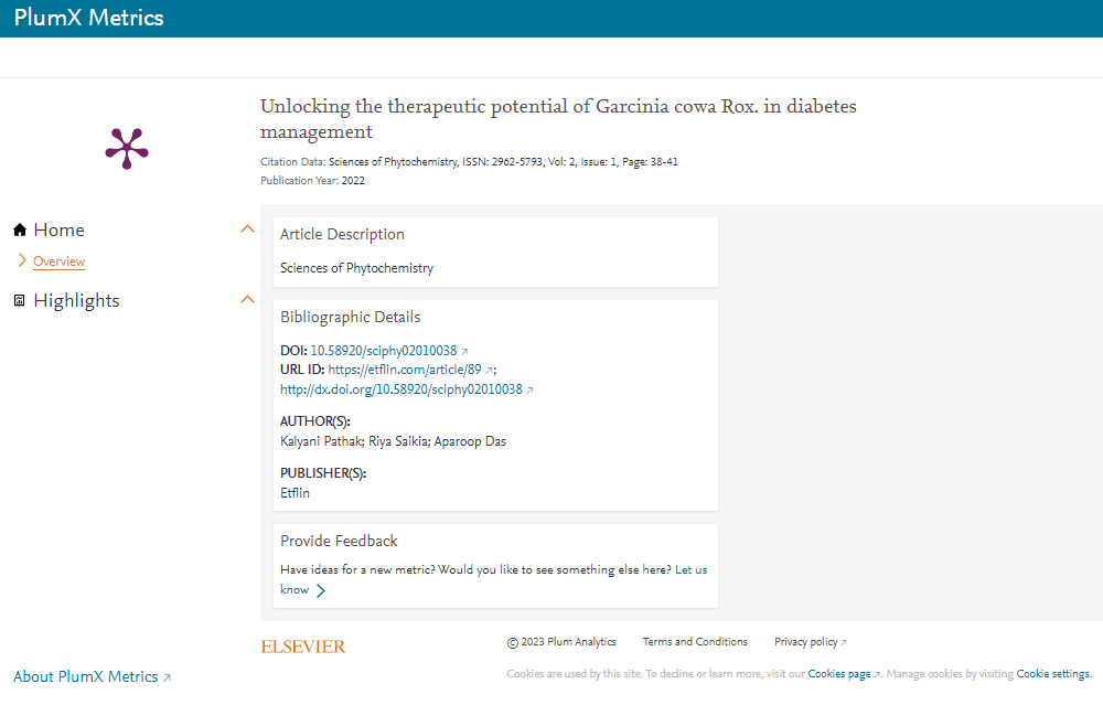 PlumX Metrics (Owned by Elsevier) tracks articles published in the journals of ETFLIN