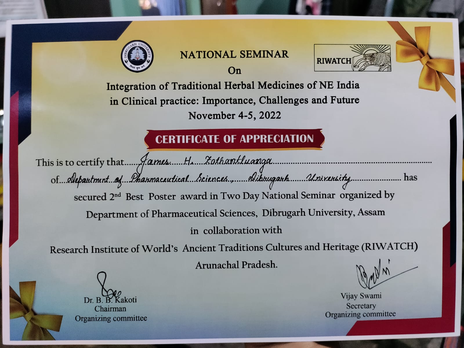 National level award to the Editor-in-Chief of SciPhy 