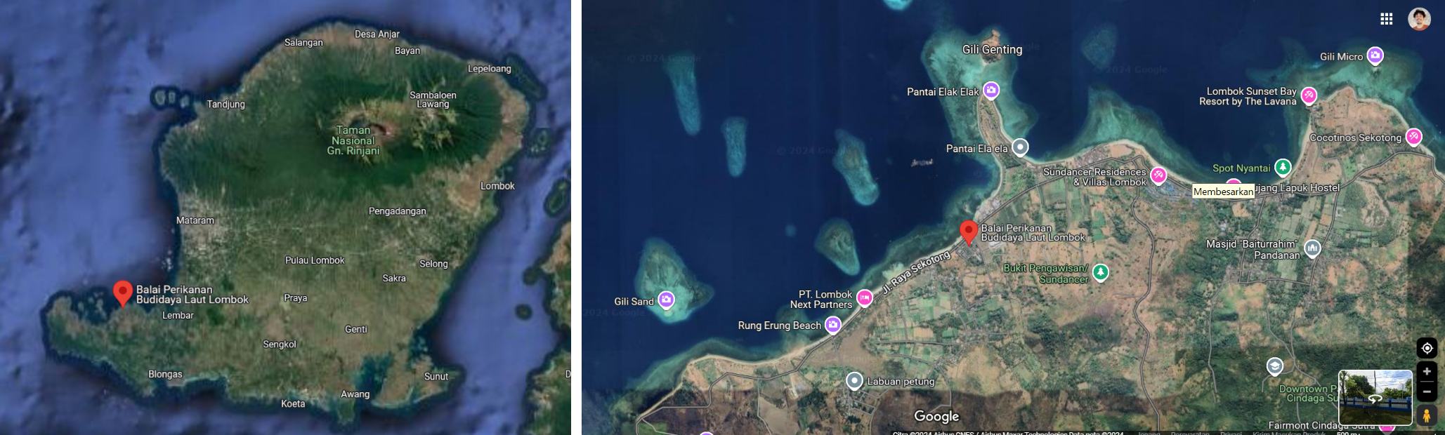 Figure 1. Lombok Marine Aquaculture Center Location (source: google map, 2024).