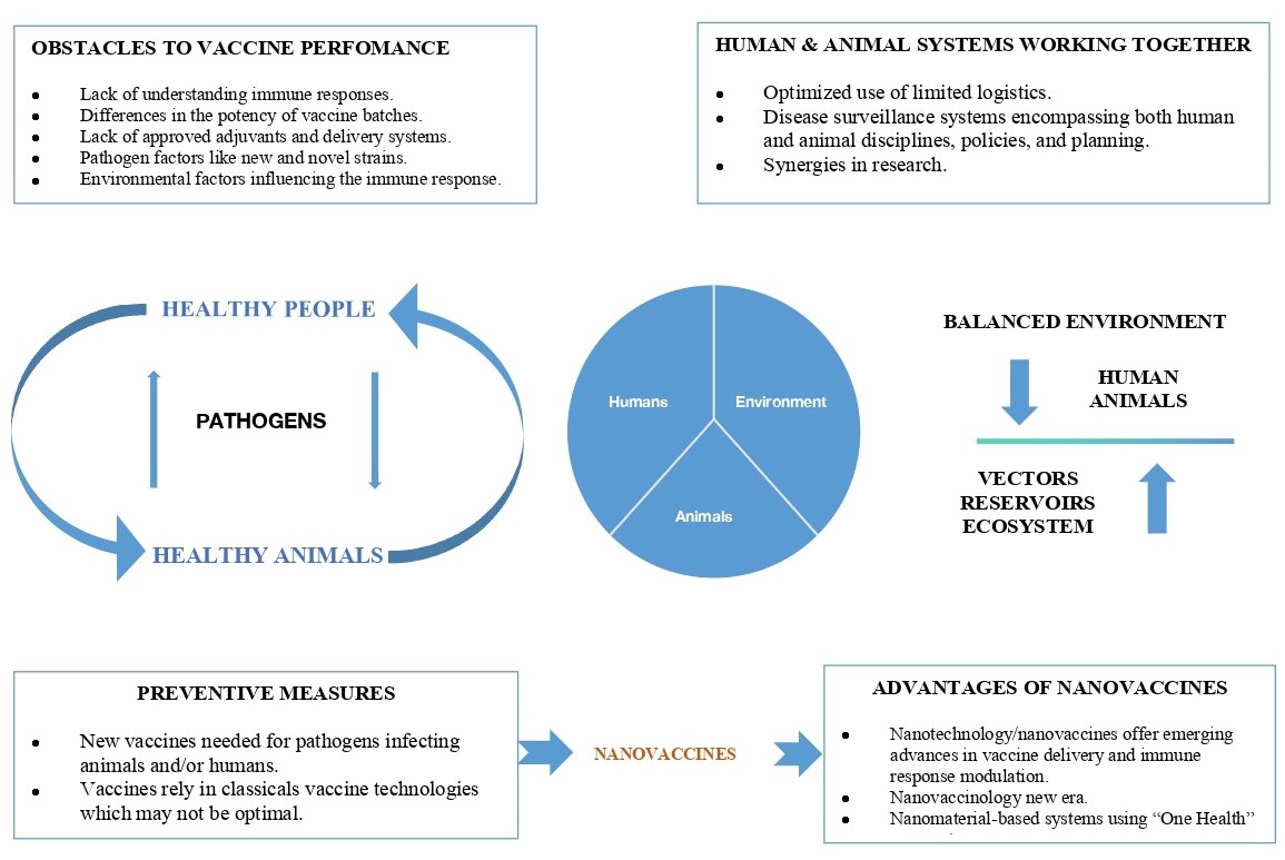 Figure 4. One Health applications of nanochemistry‑driven platforms in vaccine delivery systems.